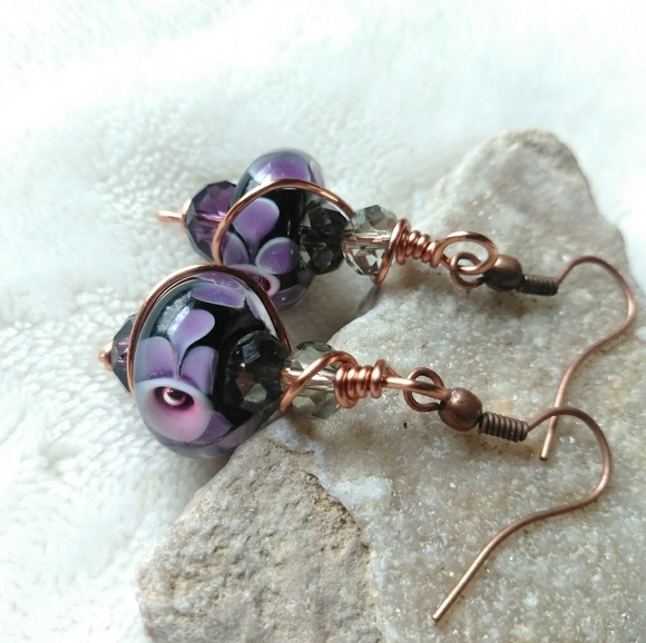 SOLD>Beaded Lampwork Glass Earrings - Picture 2 of 4